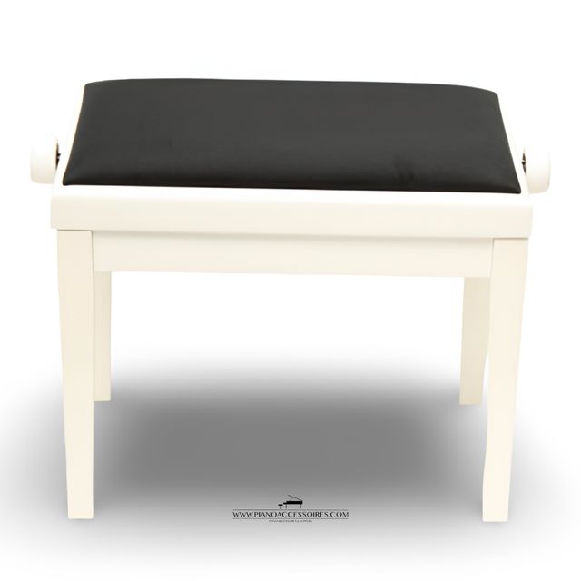 Wit hoogglans GPPD pianobank Model 3 met comfortabele zwarte fluwelen stofzitting
