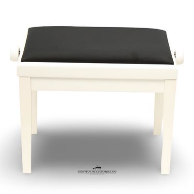 Wit hoogglans GPPD pianobank Model 3 met comfortabele zwarte fluwelen stofzitting