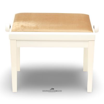 Pianobank GPPD 3 Wit HG, crème stofzitting GPPD verstelbare pianobank met witte hoogglans afwerking en crème stofzitting
