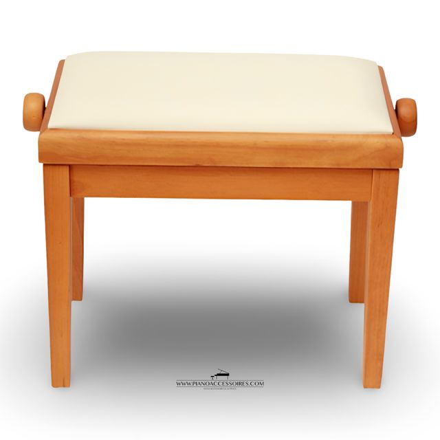 Verstelbare pianobank Model 3 van eigen merk GPPD, kersenhout en witte skai-zitting