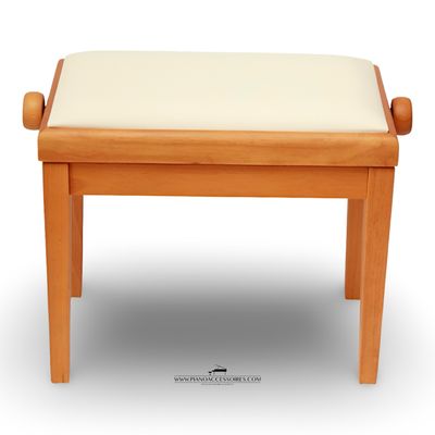Verstelbare pianobank Model 3 van eigen merk GPPD, kersenhout en witte skai-zitting