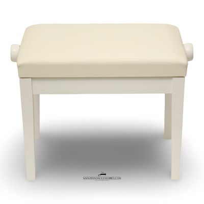 Pianobank GPPD 4 Wit HG, bekleed zitting Pianobank Model 4 van eigen merk GPPD in wit hoogglans met beklede zitting