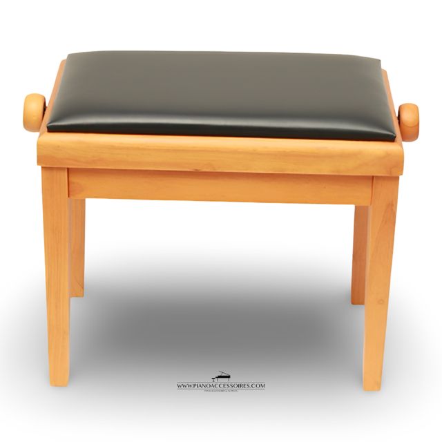 Verstelbare pianobank Model 3 van eigen merk GPPD, kersenhout en zwarte skai-zitting