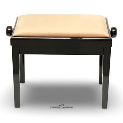 GPPD Klavierbank Schwarz Hochglanz creme Stoff – verstellbare Pianobank mit Polster