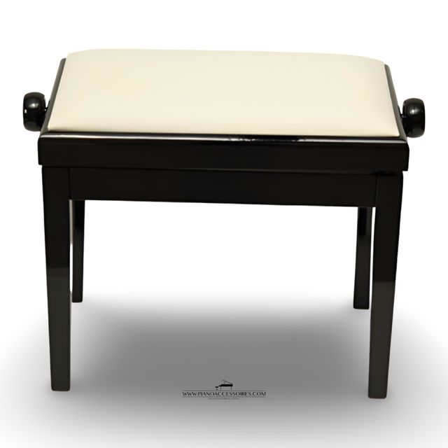 Zwart hoogglans GPPD pianobank Model 3 met comfortabele witte skai-zitting