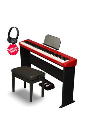 GPPD Home Stage C8 Digital Piano Set rot mit Kopfhörer und Bank