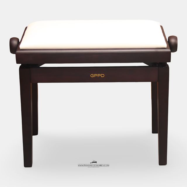GPPD Pianobank Model 3 – Rosewood Mat met Witte Skai Zitting GPPD pianobank voor piano en vleugel in Rosewood Mat
