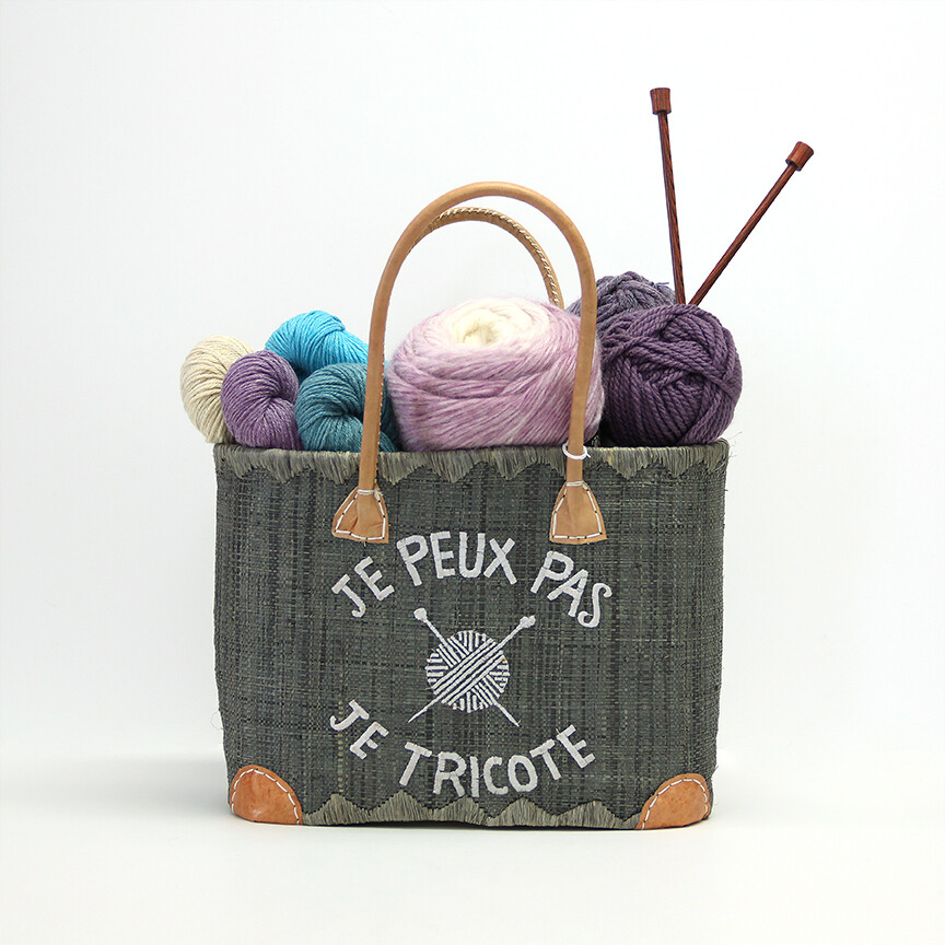 Sac à tricot - Je peut pas je tricote - Gris -
