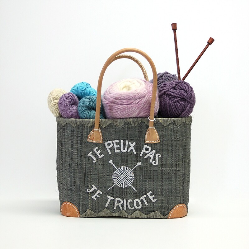 Sac à tricot - Je peut pas je tricote - Gris -