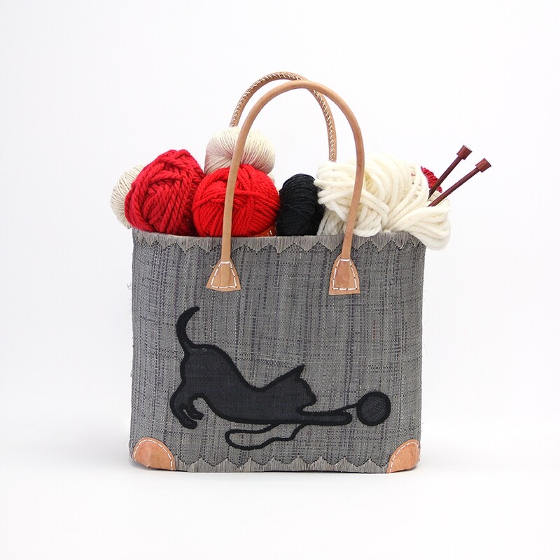 Sac à tricot - Chat noir- Gris -