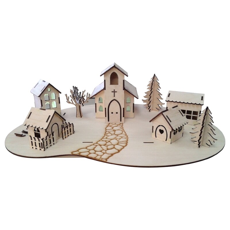 Village enneigé - pièces de bois