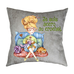 Coussin en cuir - La crocheteuse - C. Fellis