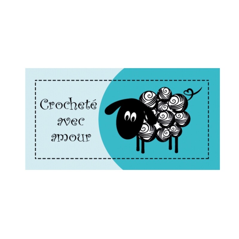 Étiquette rectangulaire - mouton - crocheté avec amour - 0702