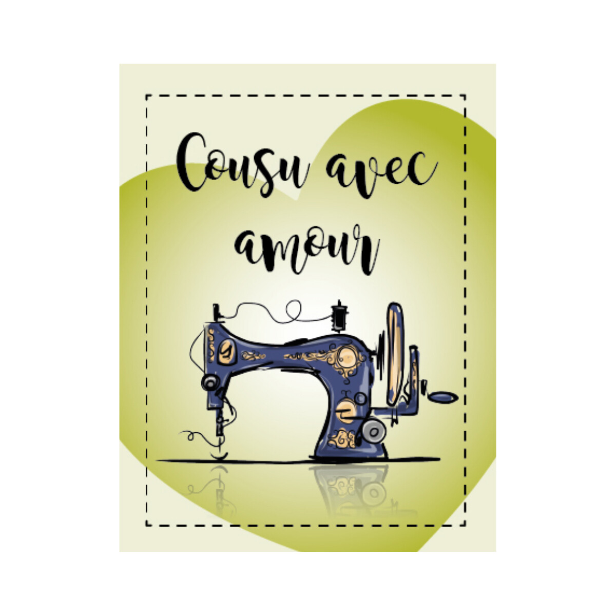 Étiquette rectangulaire - machine à coudre - cousu avec amour - 0101