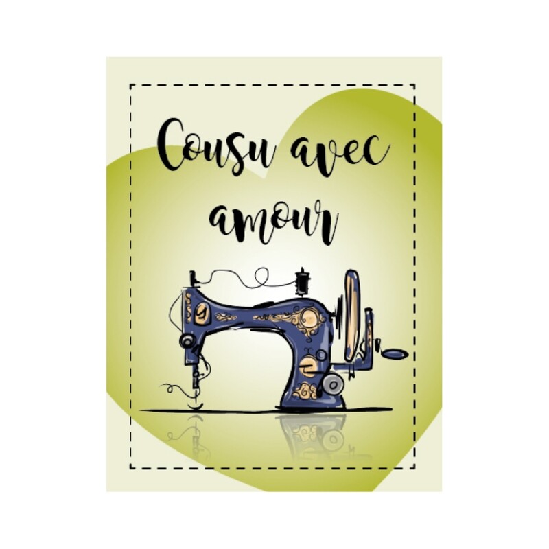 Étiquette rectangulaire - machine à coudre - cousu avec amour - 0101