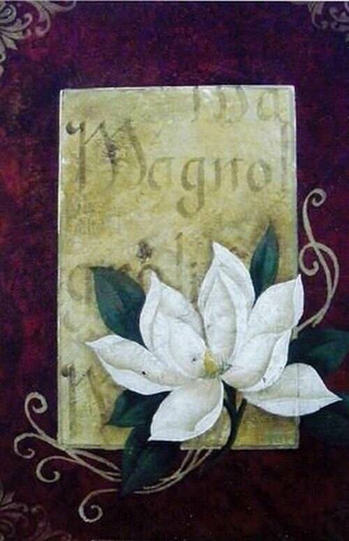 Magnolia on red leather