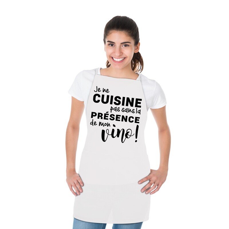 Tablier en polyester - Je ne cuisine pas sans la présence de mon vino - AC834