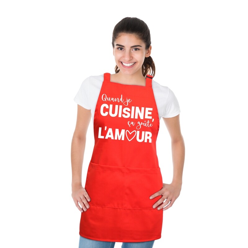 Tablier en coton - Quand je cuisine ça goûte l&#39;amour - AC832