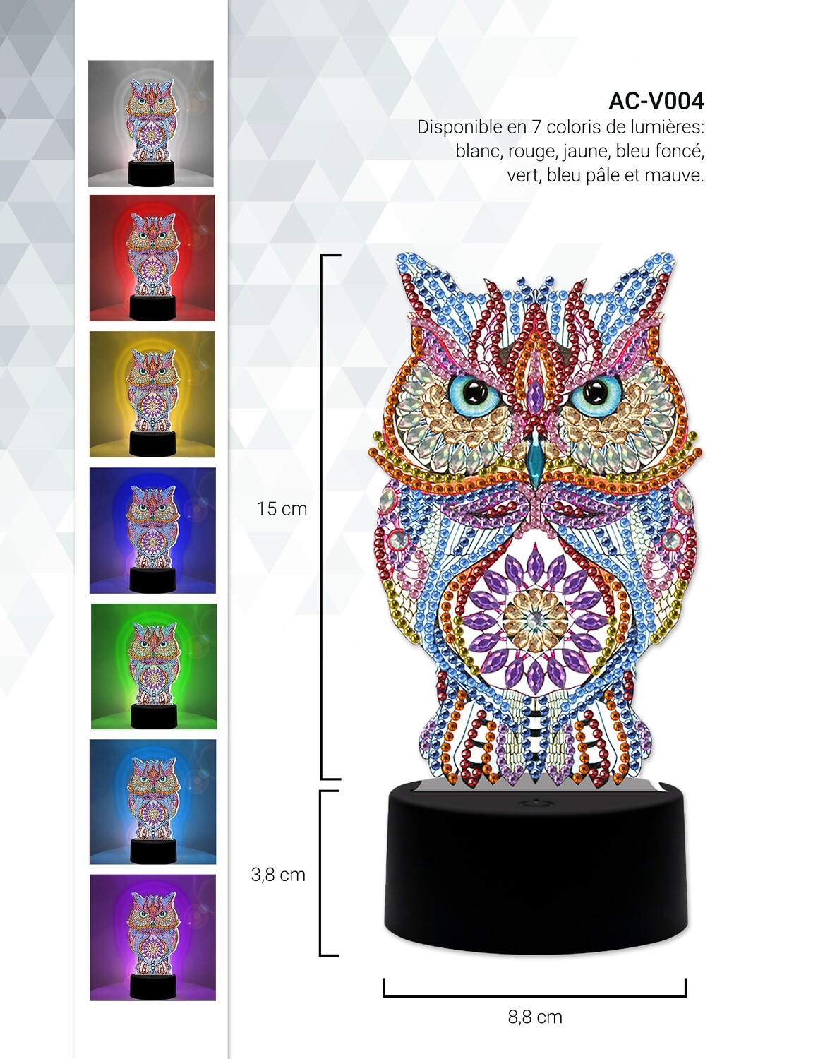 Lampe LED Diamond Painting Hibou