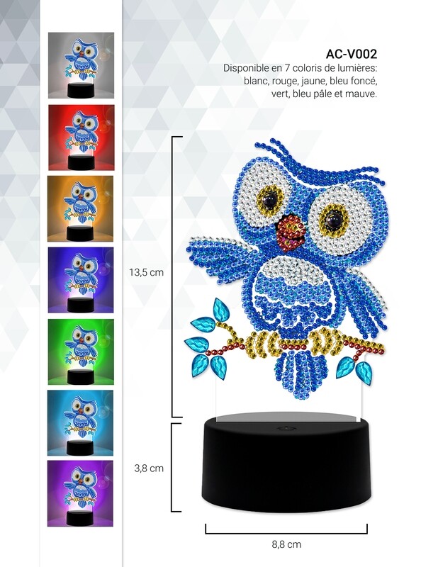 Lampe LED Diamond Painting Hibou