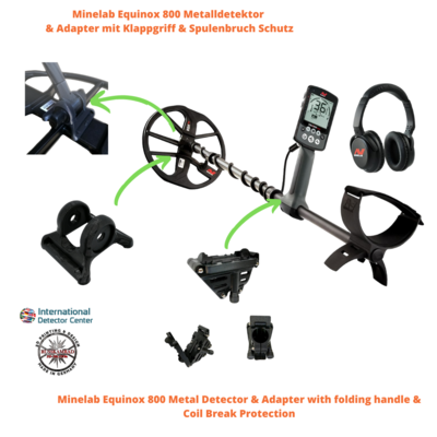 Minelab Equinox 800 Metal Detector & Adapter with folding handle & Coil Break Protection