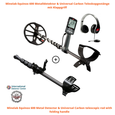 Minelab Equinox 600 Metal Detector & Universal Carbon telescopic rod with folding handle