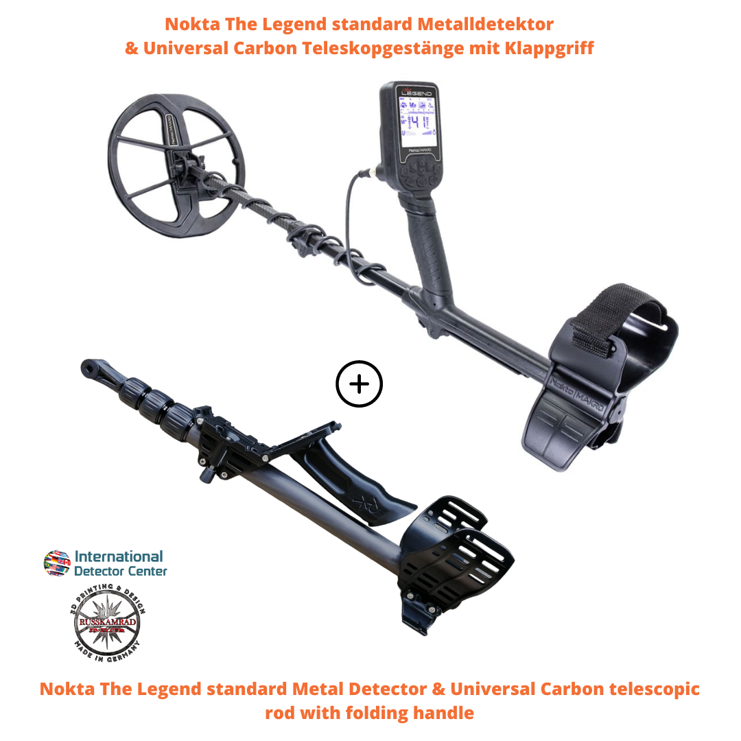 Nokta The Legend standard Metal Detector & Universal Carbon telescopic rod with folding handle