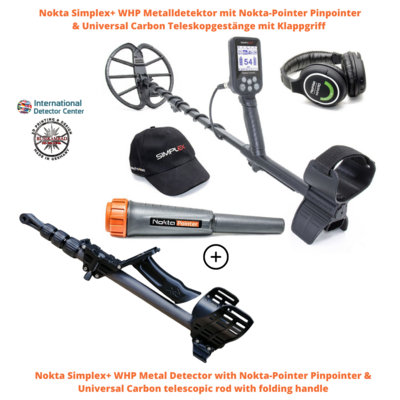 Nokta Simplex+ WHP Metal Detector with Nokta-Pointer Pinpointer & Universal Carbon telescopic rod with folding handle