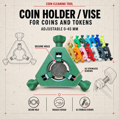 Coin holder / vise to fix coins for cleaning process