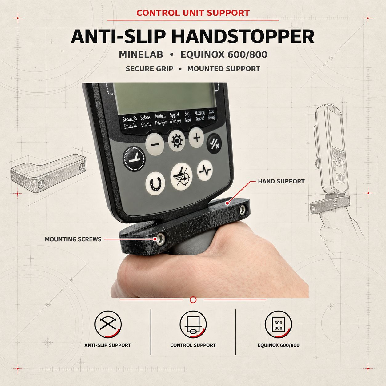 Anti-Slip Handstopper Minelab Equinox 600/800