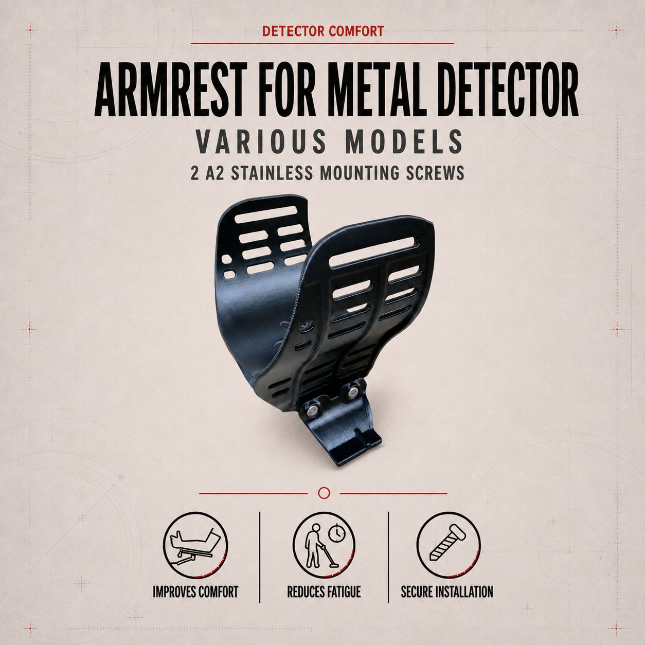 Armrest for metal detector (various)