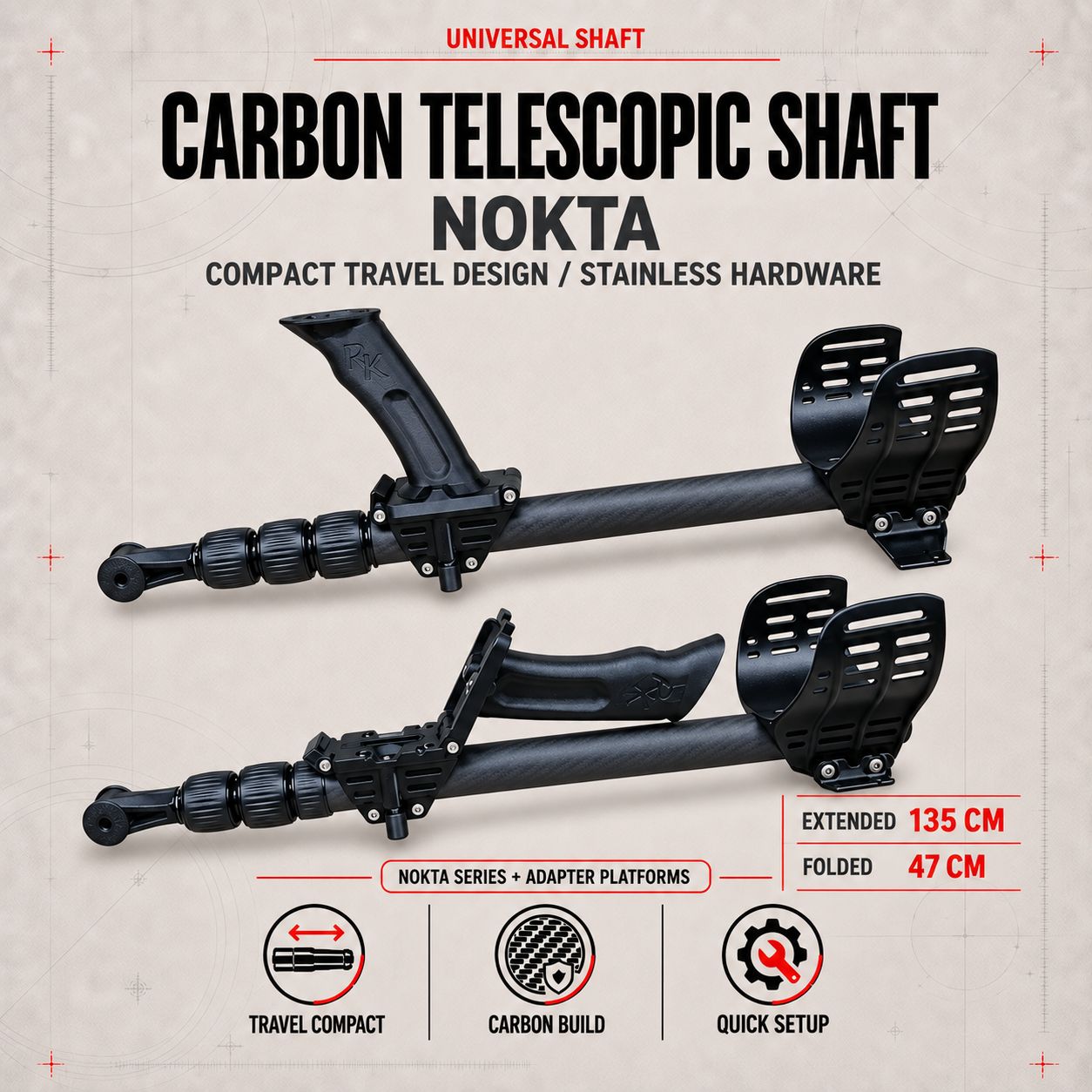 Universal Carbon telescopic rod for Nokta