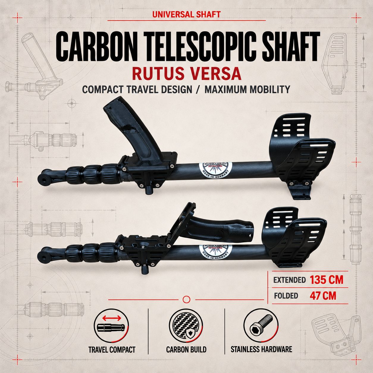 Universal Carbon telescopic rod for Rutus Versa