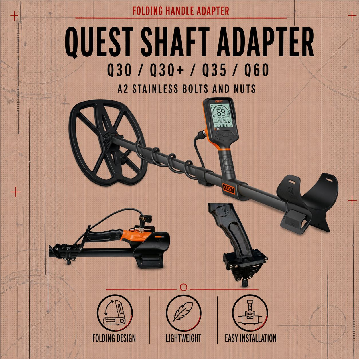 Adapter with folding handle for Quest Q30/Q30+/Q35/Q60