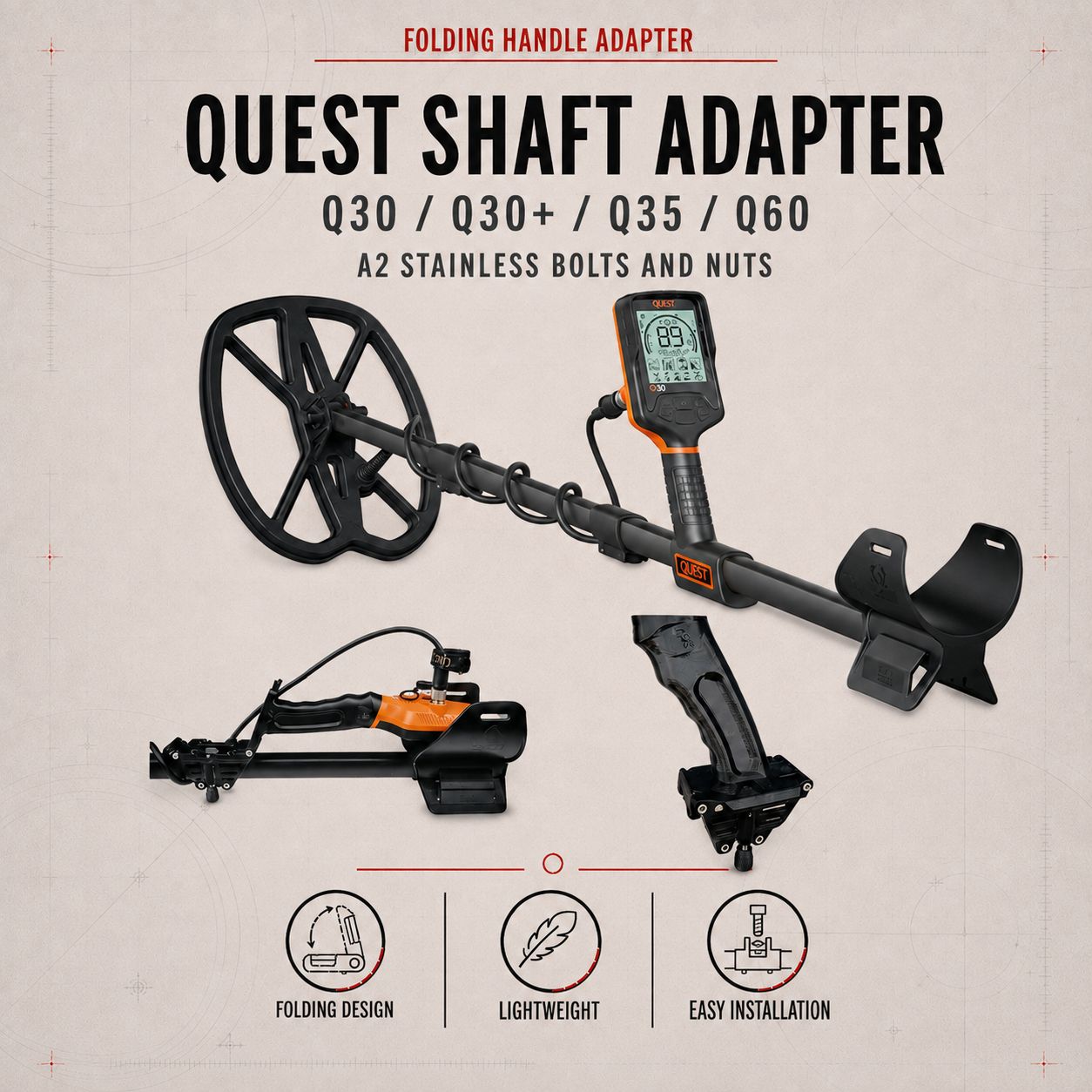 Adapter with folding handle for Quest Q30/Q30+/Q35/Q60