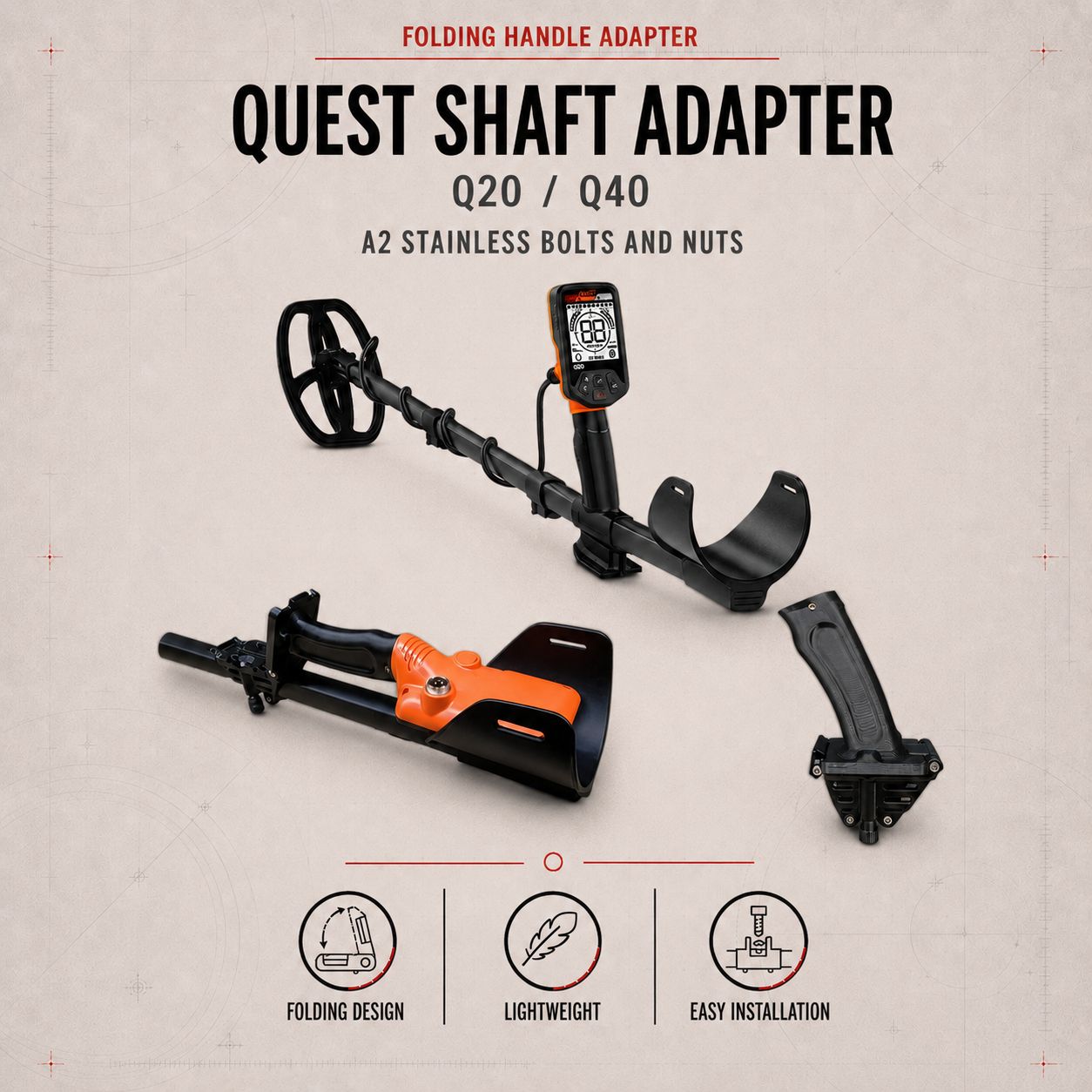 Adapter with folding handle for Quest Q20/Q40