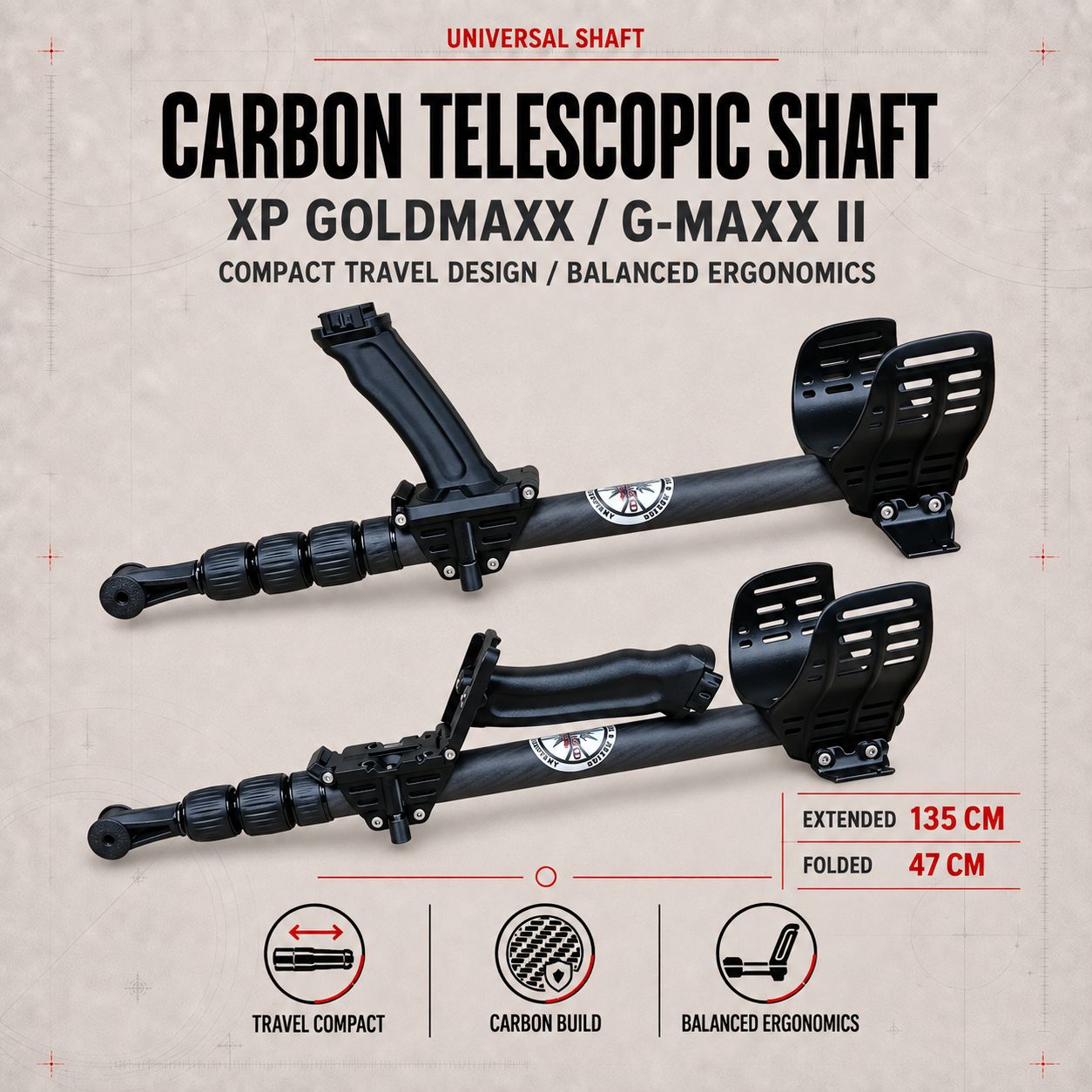 Universal Carbon telescopic rod for XP GoldMAXX/G-Maxx II