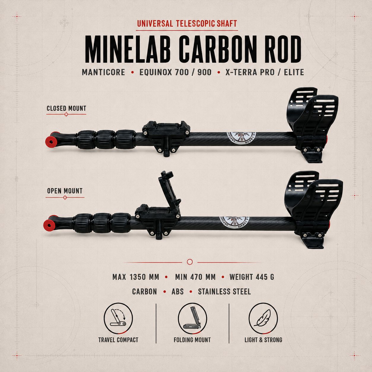 Universal Carbon Telescopic rod for Manticore/Equinox 700/900/ X-Terra PRO/Elite