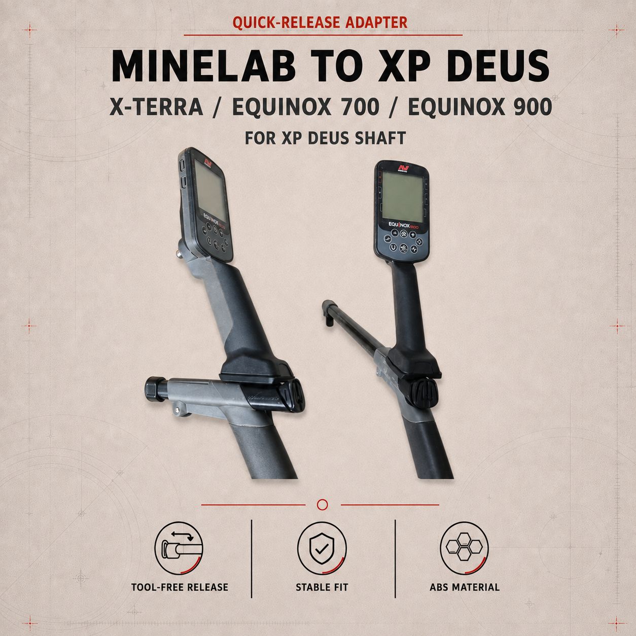 Quick-Release Adapter Minelab X-Terra/Equinox 700/Equinox 900 on XP DEUS Shaft