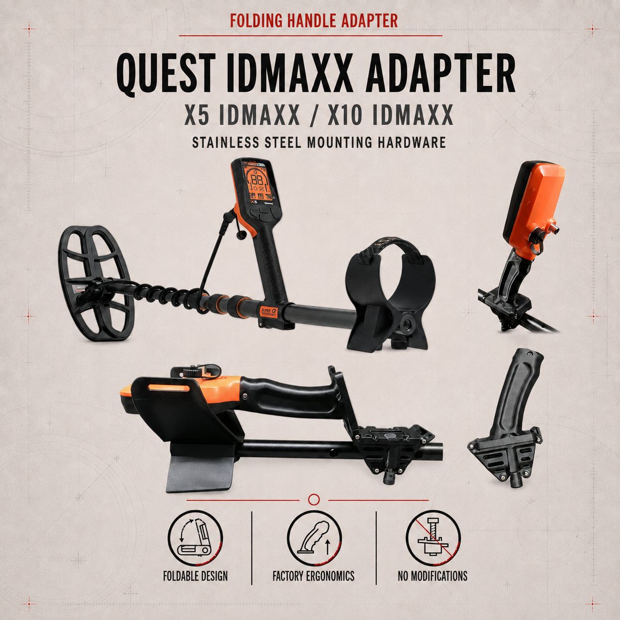 Adapter with folding handle for Quest X5 IDmaxX / X10 IDmaxX