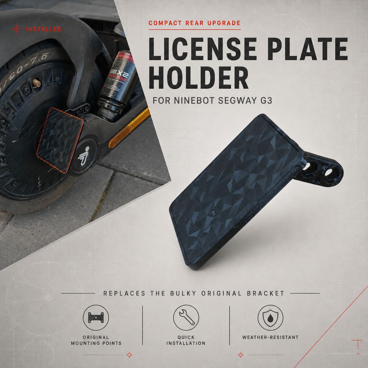 Custom License Plate Holder - Ninebot Segway G3