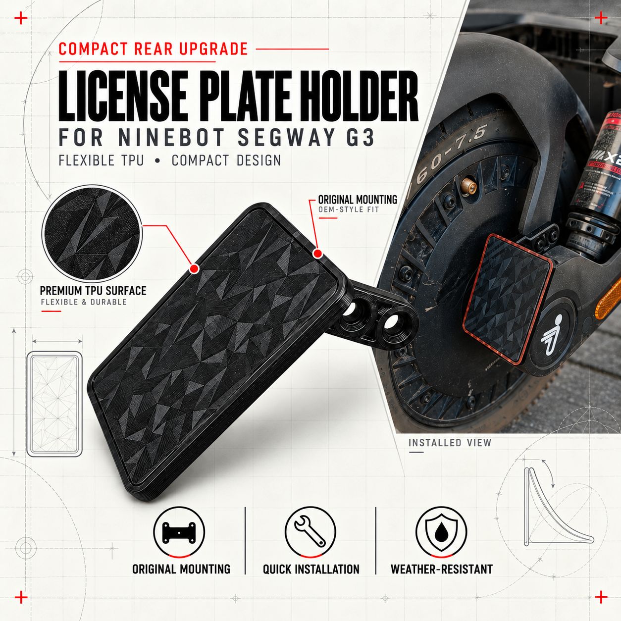 Custom License Plate Holder - Ninebot Segway Max G3