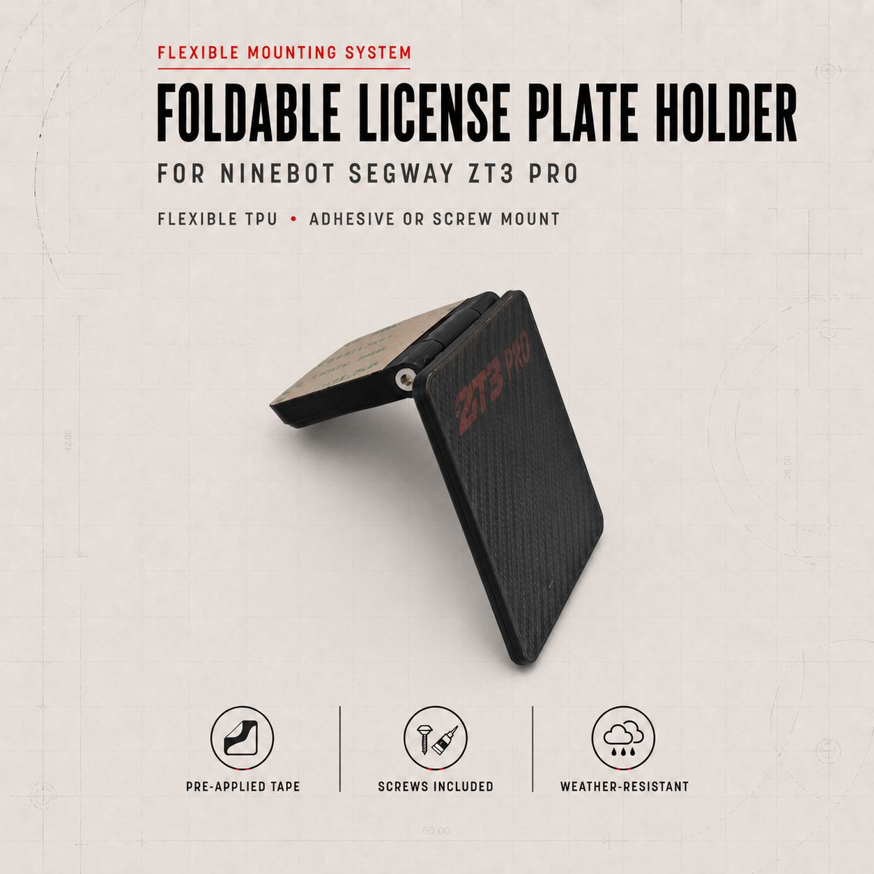 Foldable License Plate Holder — Ninebot Segway ZT3 Pro