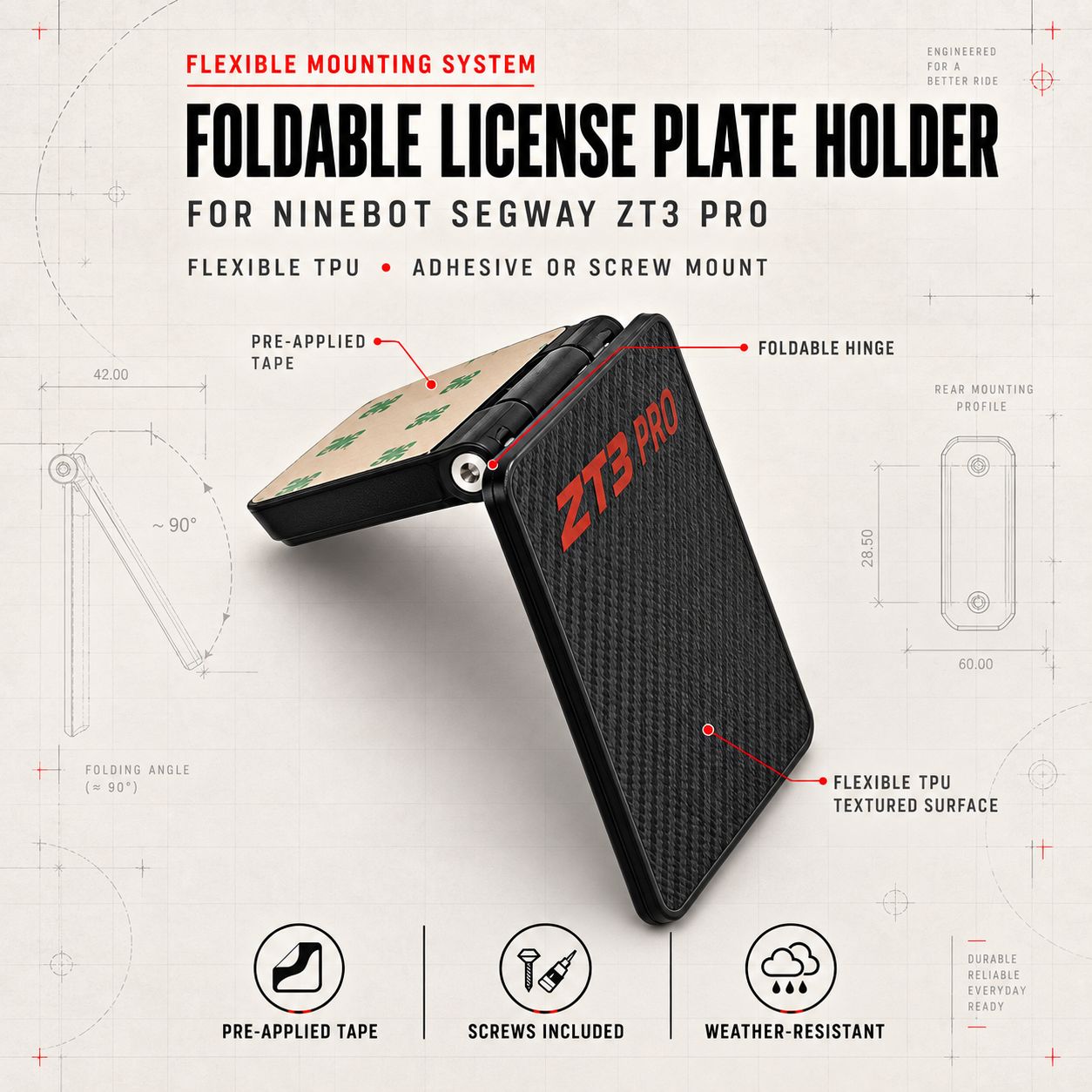 Foldable License Plate Holder — Ninebot Segway ZT3 Pro