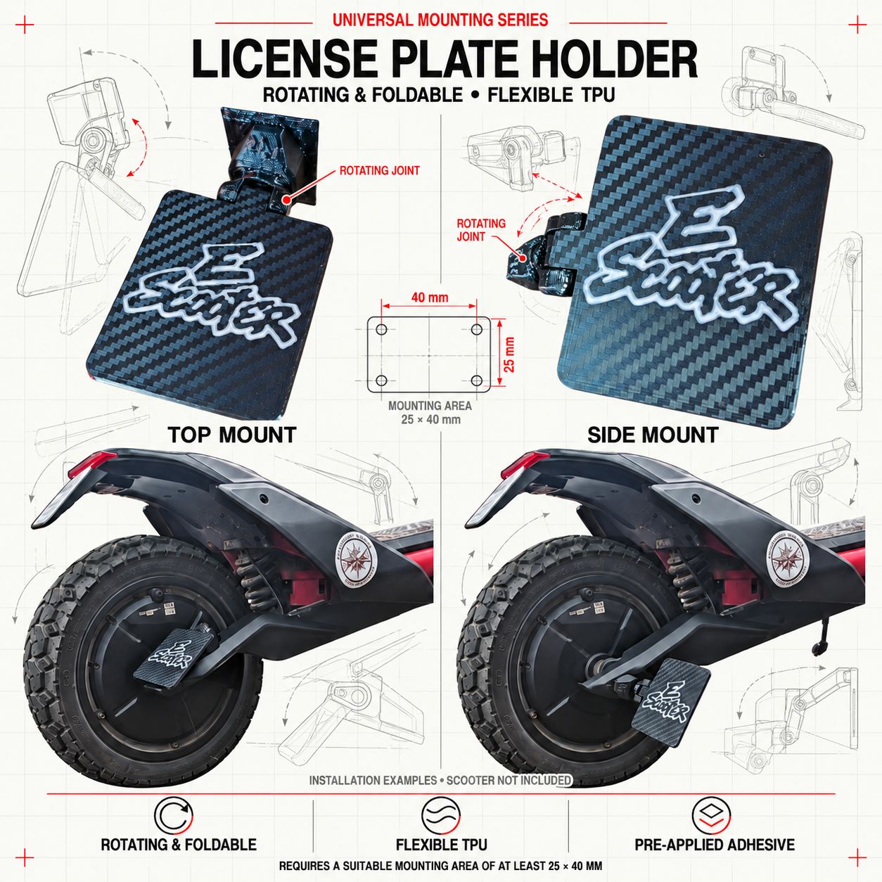 Universal Rotating Foldable License Plate Holder