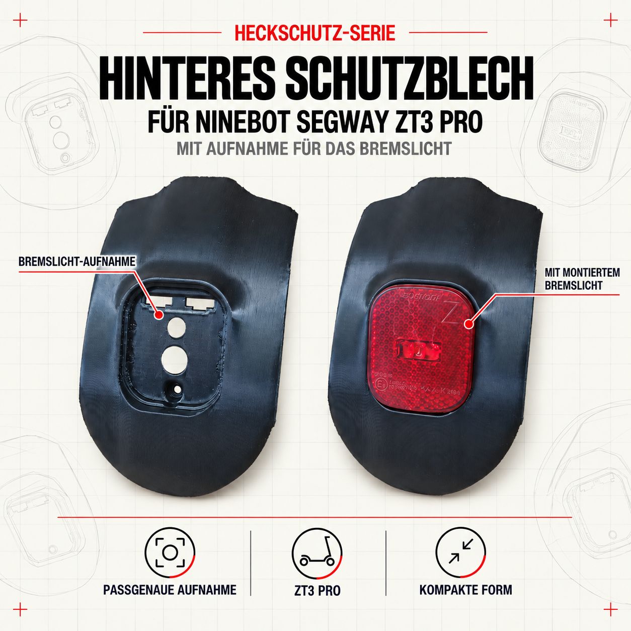 Rear Fender with Brake Light Recess — Ninebot Segway ZT3 Pro