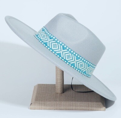 Boho Grey and Teal Hat
