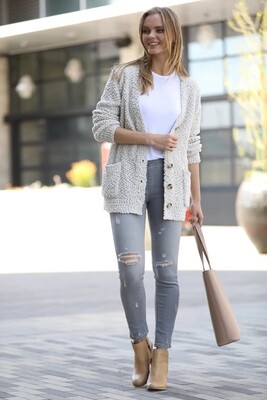 POPCORN BUTTON DOWN CARDIGAN WITH POCKETS