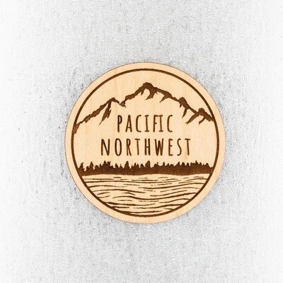 Pacific Northwest Mountains and Waves Wood Magnet