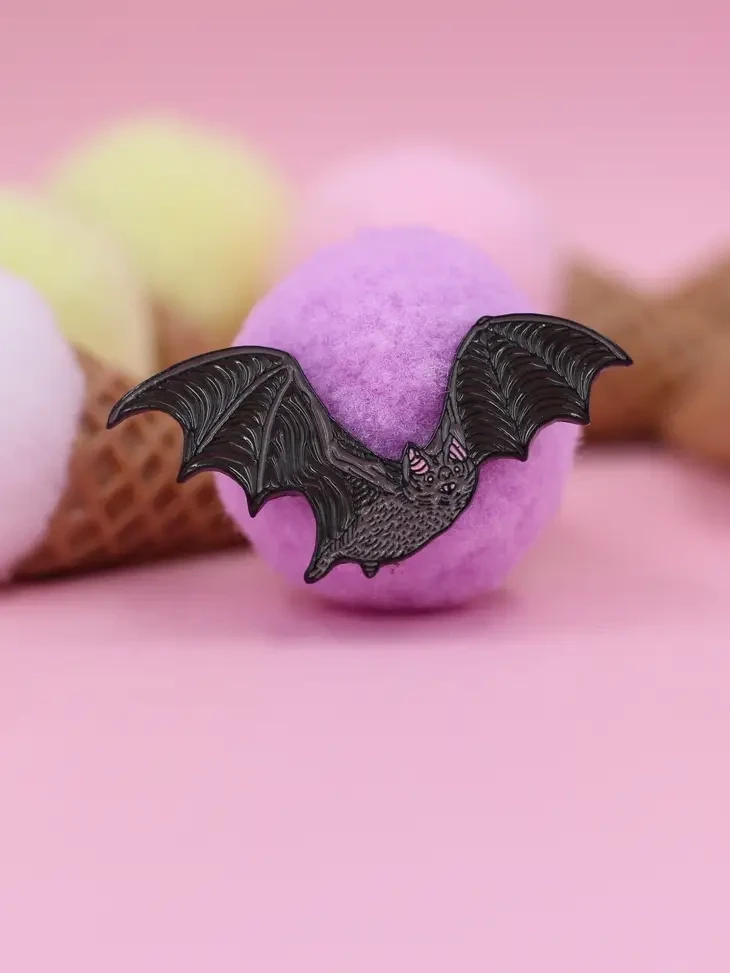 Glow-in-The-Dark White Bat Lapel Pin Derpy Bat